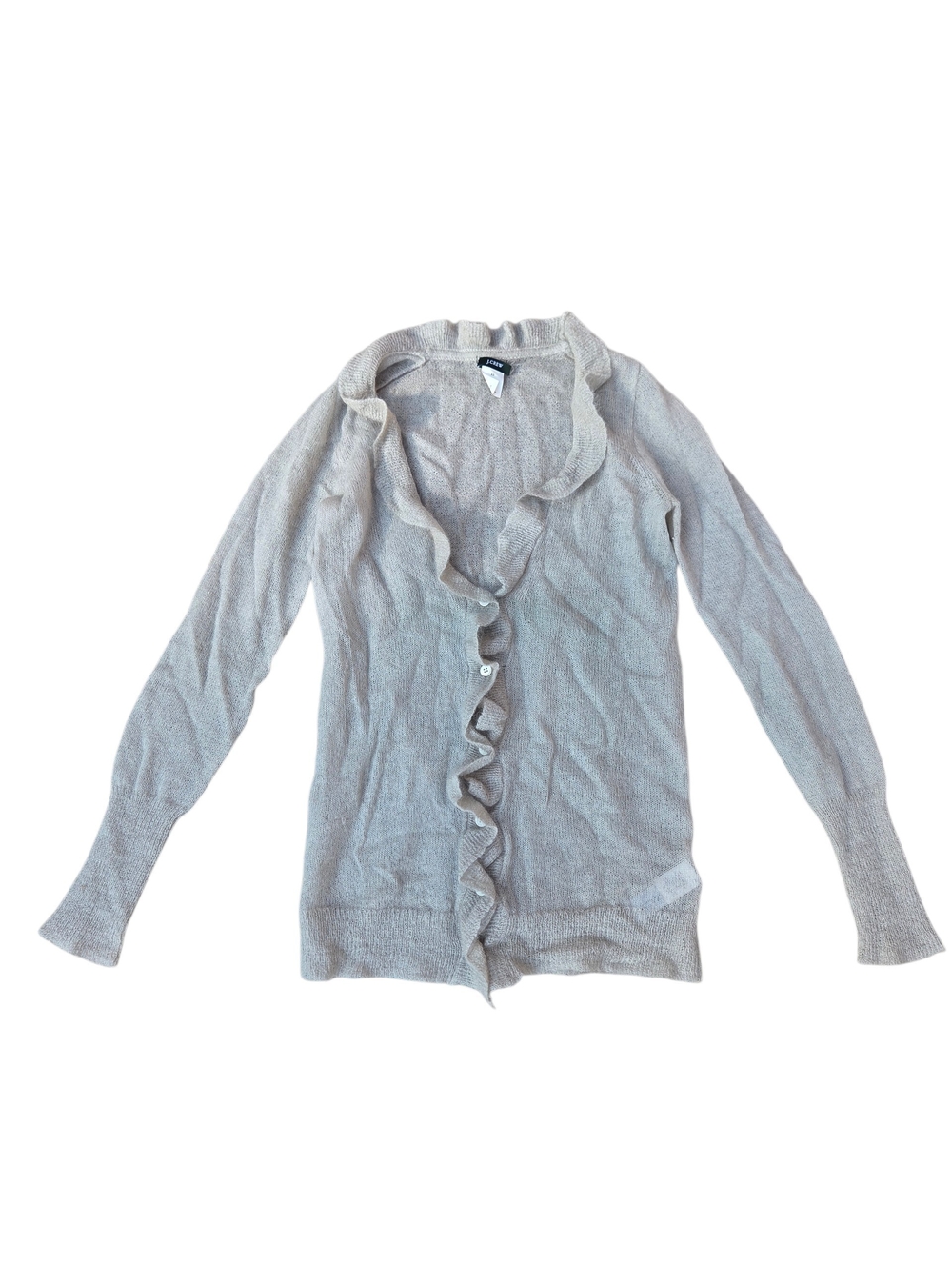 J. Crew Mohair Blend Ruffle Trim Button Down Cardigan XS Cream/Beigea